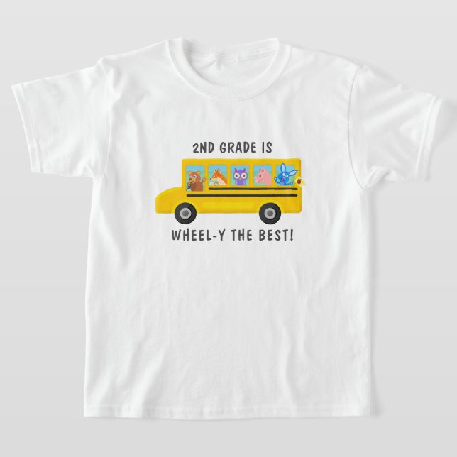 School Bus Cute Animals Personalized Grade Level T-Shirt (Laydown)