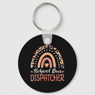 School Bus Dispatcher Leopard Rainbow Keychain