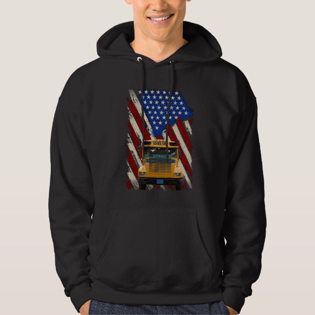 School Bus Driver America Flag Patriotic Bus Drivi Hoodie (Front)