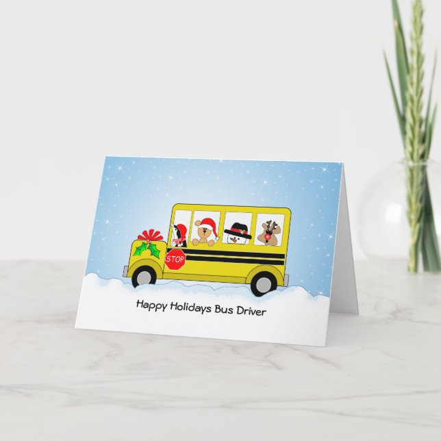 School Bus Driver Christmas Card, Happy Holidays Holiday Card (Front)