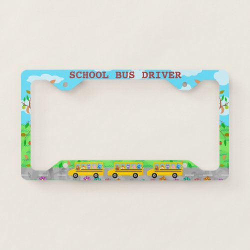 School Bus Driver Cute Animals on Buses License Plate Frame