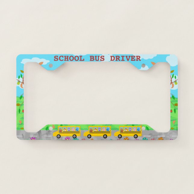 School Bus Driver Cute Animals on Buses License Plate Frame (Front)