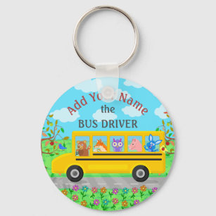 School Bus Driver Cute Animals   Personalized Name Keychain