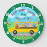 School Bus Driver Cute Animals | Personalized Name Large Clock at Zazzle