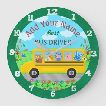 School Bus Driver Cute Animals | Personalized Name Large Clock by HaHaHolidays at Zazzle