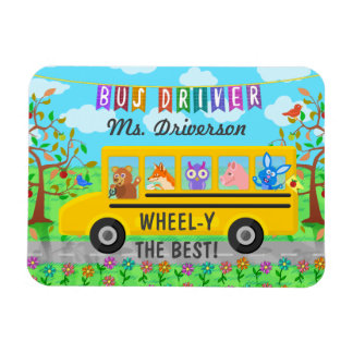 School Bus Driver Cute Animals | Personalized Name Magnet