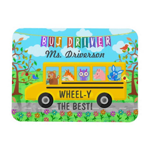 School Bus Driver Cute Animals  Personalized Name Magnet