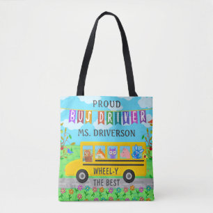 School Bus Driver Cute Animals   Personalized Name Tote Bag