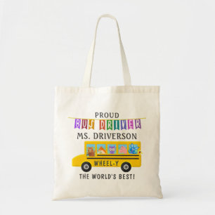 School Bus Driver Cute Animals Personalized Name Tote Bag