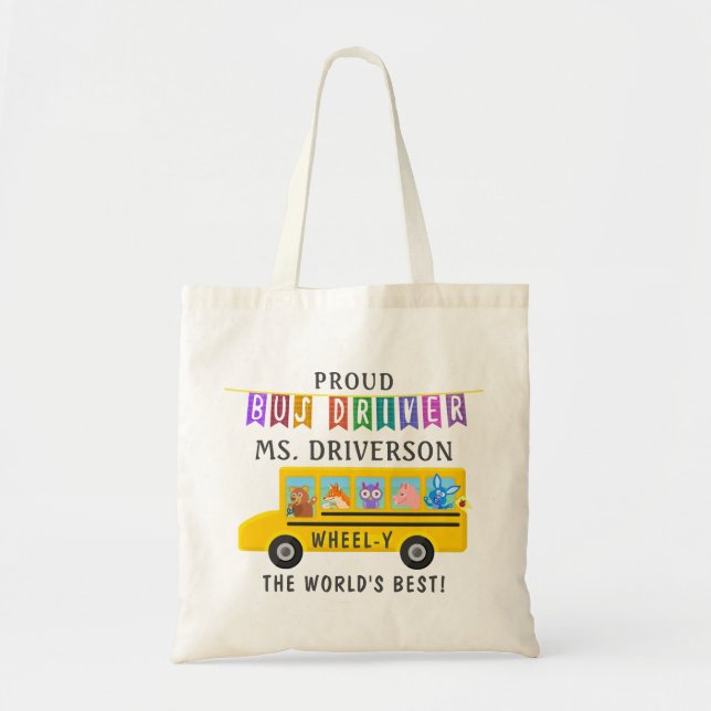 School Bus Driver Cute Animals | Personalized Name Tote Bag (Front)