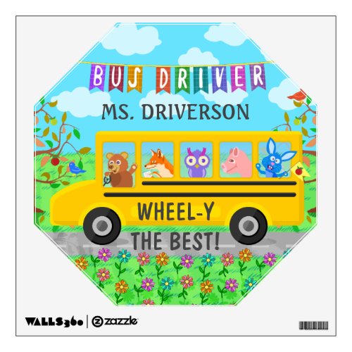 School Bus Driver Cute Animals  Personalized Name Wall Decal