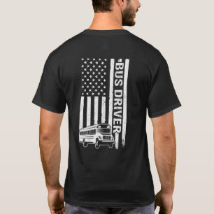 School Bus Driver Driving Usa Flag Bus T-Shirt