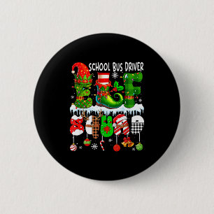 School Bus Driver Elf Squad Xmas Colorful Elf Hat Button