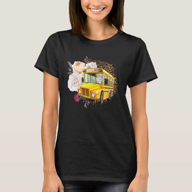 School Bus Driver Flowers Leopard Cute Women Men T-Shirt (Front)