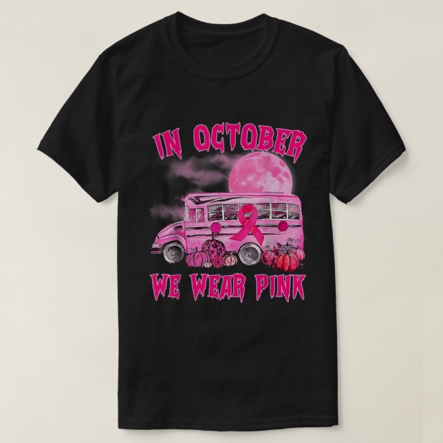 School Bus Driver Leopard Breast Cancer Awareness  T-Shirt (Design Front)