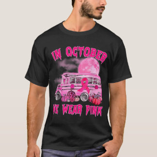 School Bus Driver Leopard Breast Cancer Awareness  T-Shirt