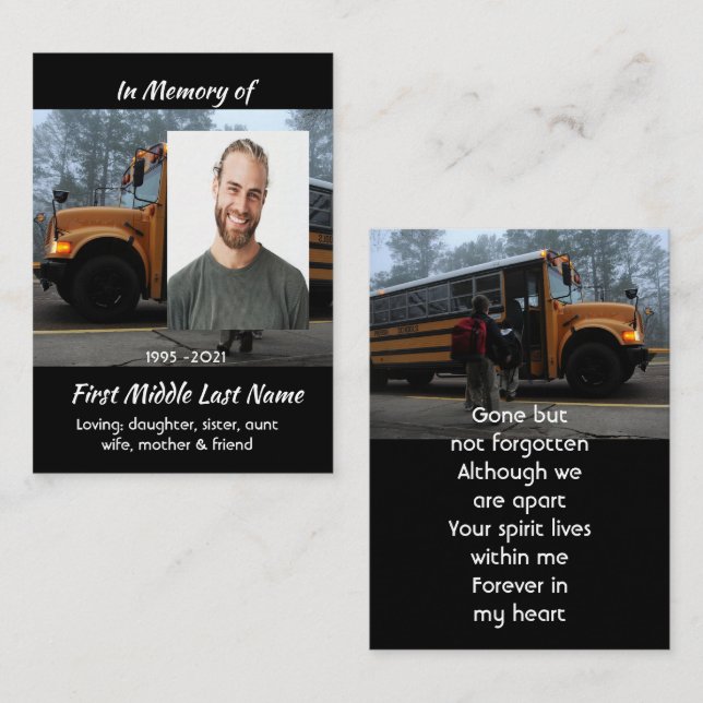 School Bus Driver Memorial Keepsake  Business Card (Front/Back)