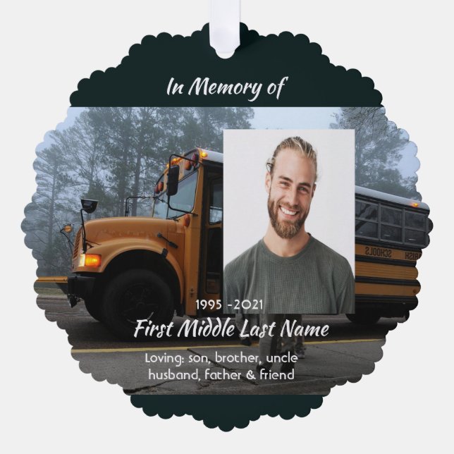 School Bus Driver Memorial Keepsake  Ornament Card (Front)