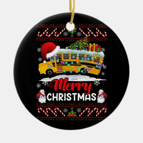 School Bus Driver Merry Christmas Lights Xmas Ugly Ceramic Ornament