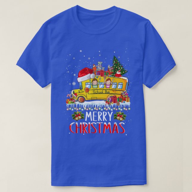 School Bus Driver Merry Christmas Pajamas Lights X T-Shirt (Design Front)