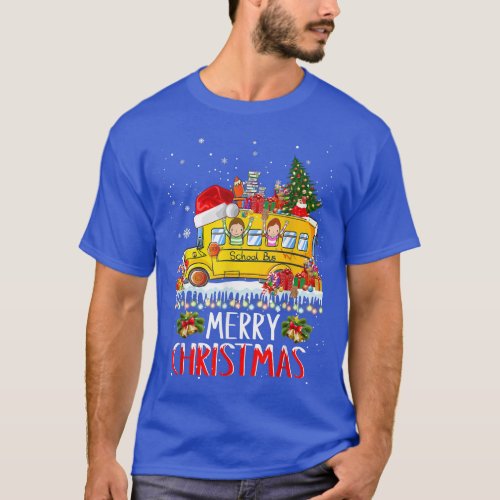 School Bus Driver Merry Christmas Pajamas Lights X T_Shirt