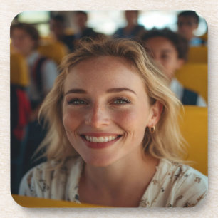 School Bus Driver Photo Customize Beverage Coaster