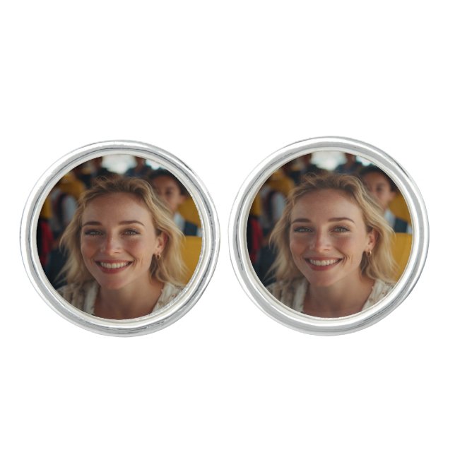 School Bus Driver Photo Customize Cufflinks (Front)