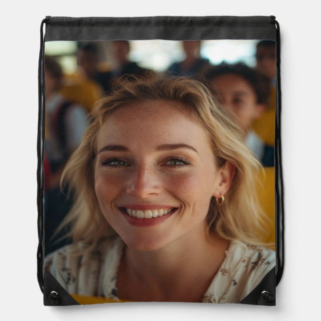 School Bus Driver Photo Customize Drawstring Bag (Front)