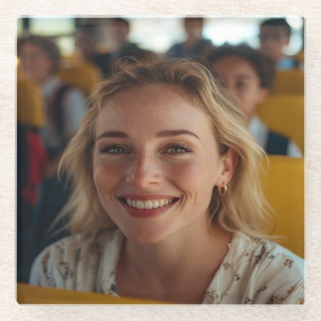School Bus Driver Photo Customize Glass Coaster (Front)