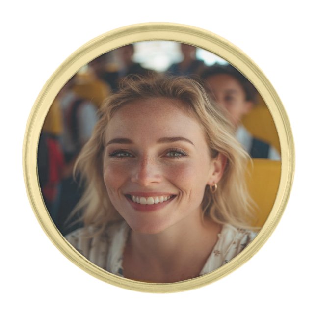 School Bus Driver Photo Customize Gold Finish Lapel Pin (Front)