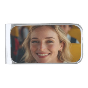 School Bus Driver Photo Customize Silver Finish Money Clip