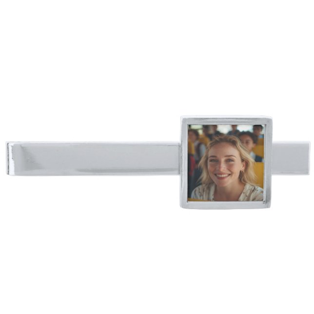 School Bus Driver Photo Customize Silver Finish Tie Bar (Front)