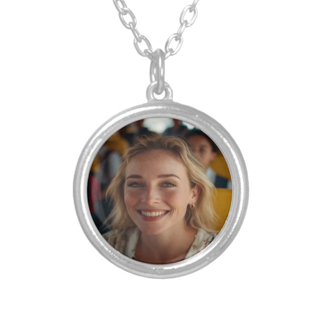 School Bus Driver Photo Customize Silver Plated Necklace (Front)