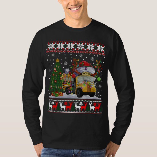 School Bus Driver Reindeer Santa Hat Ugly Christma T-Shirt (Front)