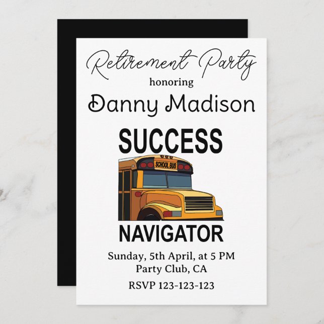 School Bus Driver Retirement Party Invitation (Front/Back)
