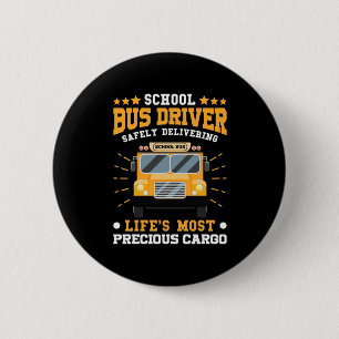School Bus Driver Safely Delivering Button