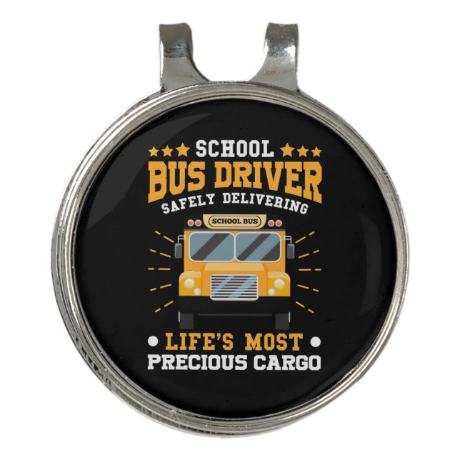 School Bus Driver Safely Delivering Golf Hat Clip (Front)