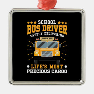 School Bus Driver Safely Delivering Metal Ornament