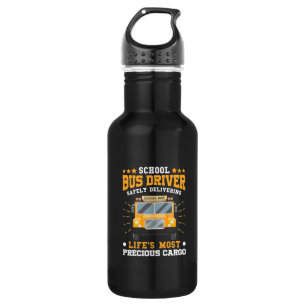 School Bus Driver Safely Delivering Stainless Steel Water Bottle