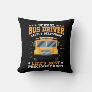 School Bus Driver Safely Delivering Throw Pillow