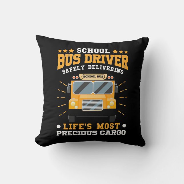 School Bus Driver Safely Delivering Throw Pillow (Front)