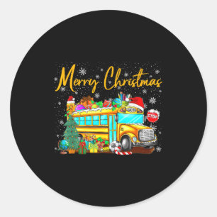 School Bus Driver Santa Hat Merry Christmas Tree M Classic Round Sticker