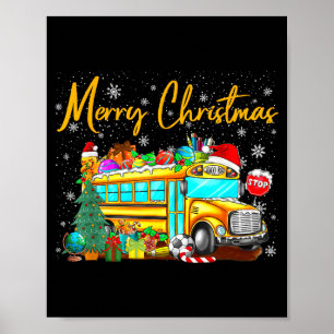 School Bus Driver Santa Hat Merry Christmas Tree M Poster