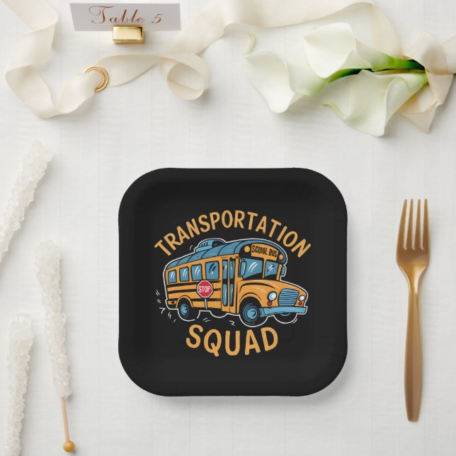 School Bus Driver Transportation Squad Paper Plates (Wedding)