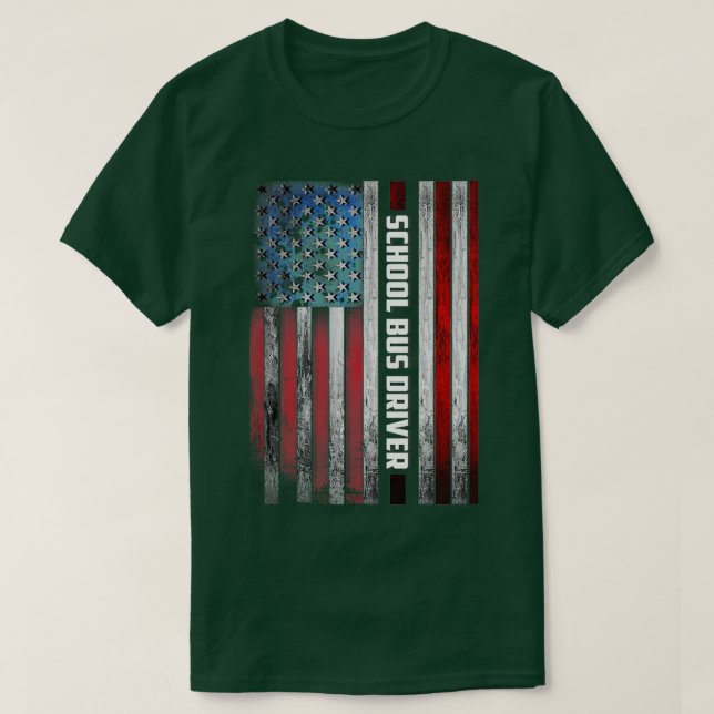 School Bus Driver US Flag T-Shirt (Design Front)