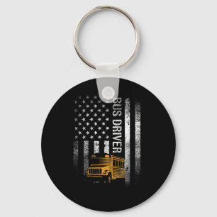 School Bus Driver Usa American Flag Funny Bus Driv Keychain