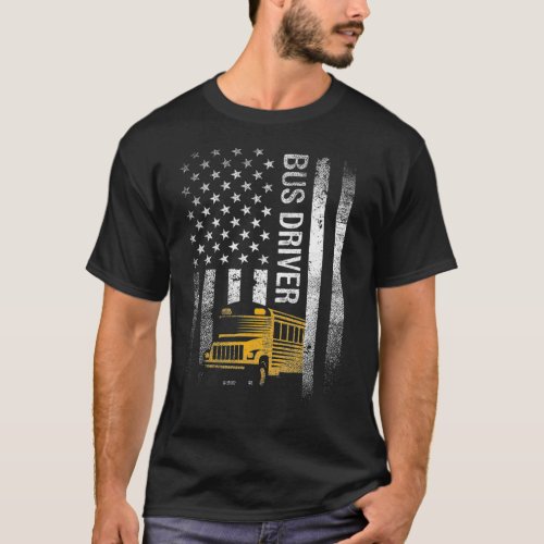 School Bus Driver Usa American Flag Funny Bus Driv T_Shirt