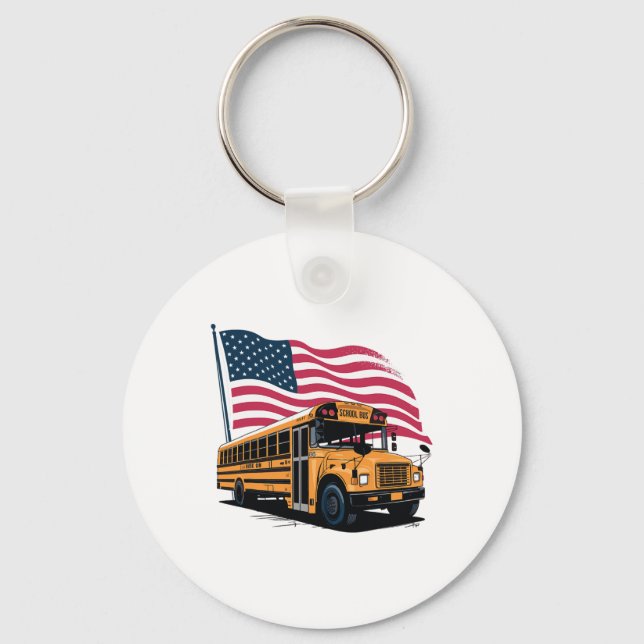 School Bus Driver Usa Flag  Keychain (Front)