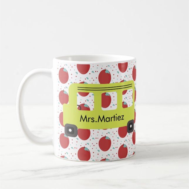 School Bus Driver Yellow Apple Pattern Coffee Mug (Left)