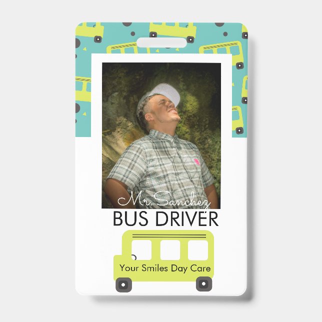 School Bus Driver Yellow Confetti Day Care Badge (Front)